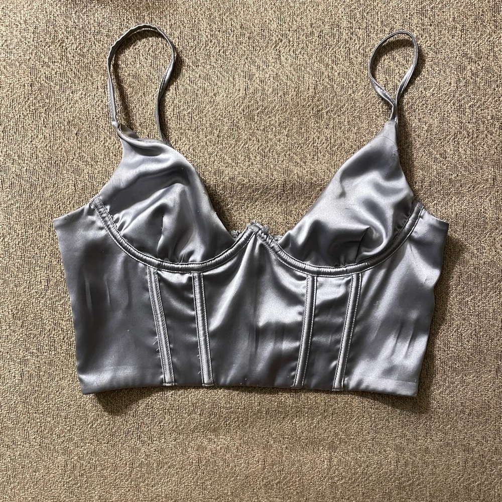 White Fox Boutique Silver Satin Top